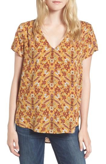 Women's Hinge Floral V-neck Top, Size - Yellow