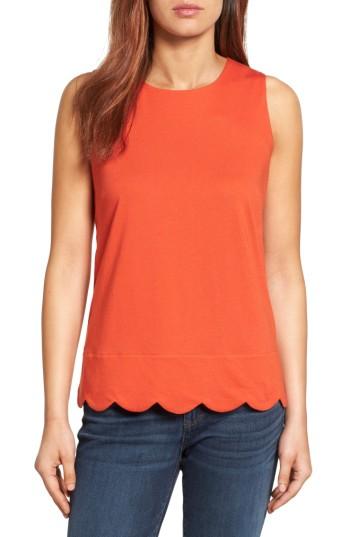 Women's Halogen Scalloped Tank, Size - Red