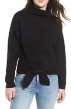 Women's Love By Design Tie Hem Funnel Neck Sweater - Black
