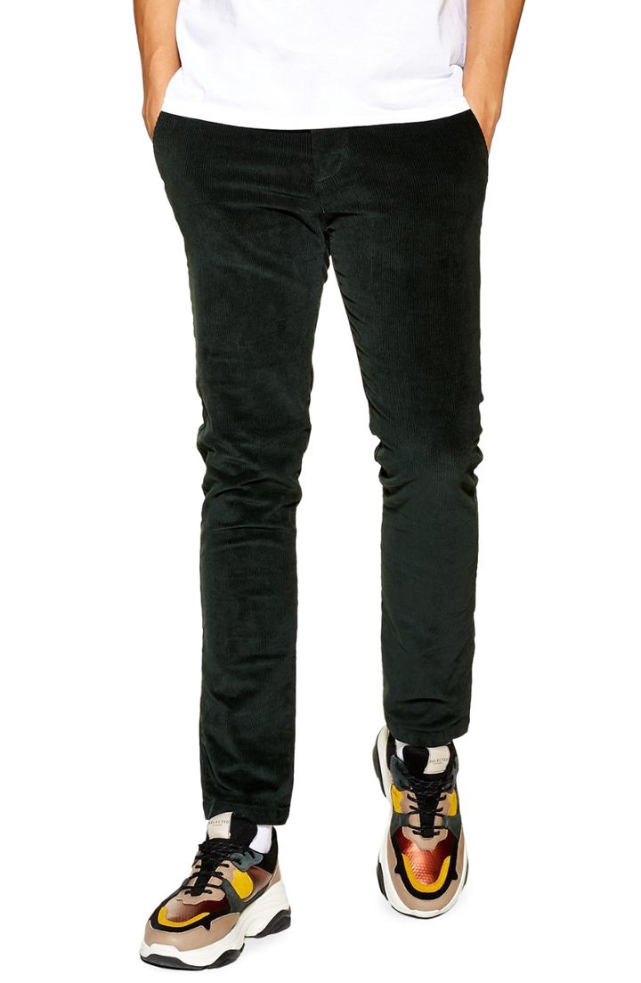 Men's Topman Stretch Skinny Fit Corduroy Pants X 32 - Green