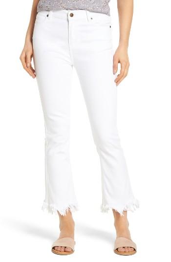 Women's Moon River Frayed Hem High Rise Crop Jeans - White