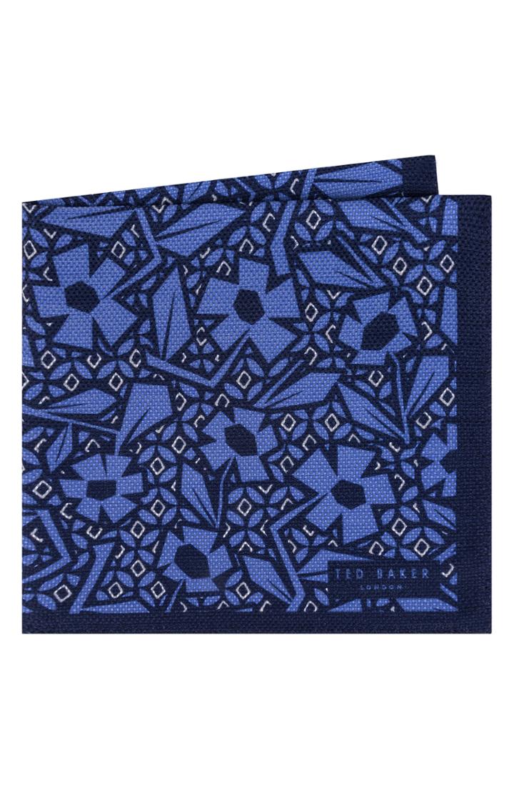 Men's Ted Baker London Floral Wool & Silk Pocket Square, Size - Blue