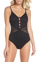 Women's Profile By Gottex Shalimar Lace V-neck One-piece Swimsuit - Black