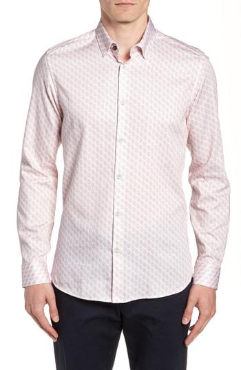 Men's Ted Baker London Pimlitt Geometric Pattern Sport Shirt (l) - Pink