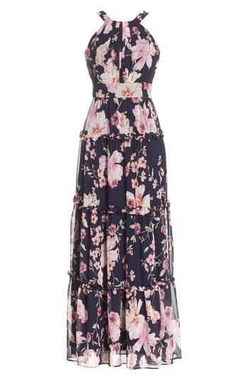 Petite Women's Eliza J Floral Halter Maxi Dress P - Pink
