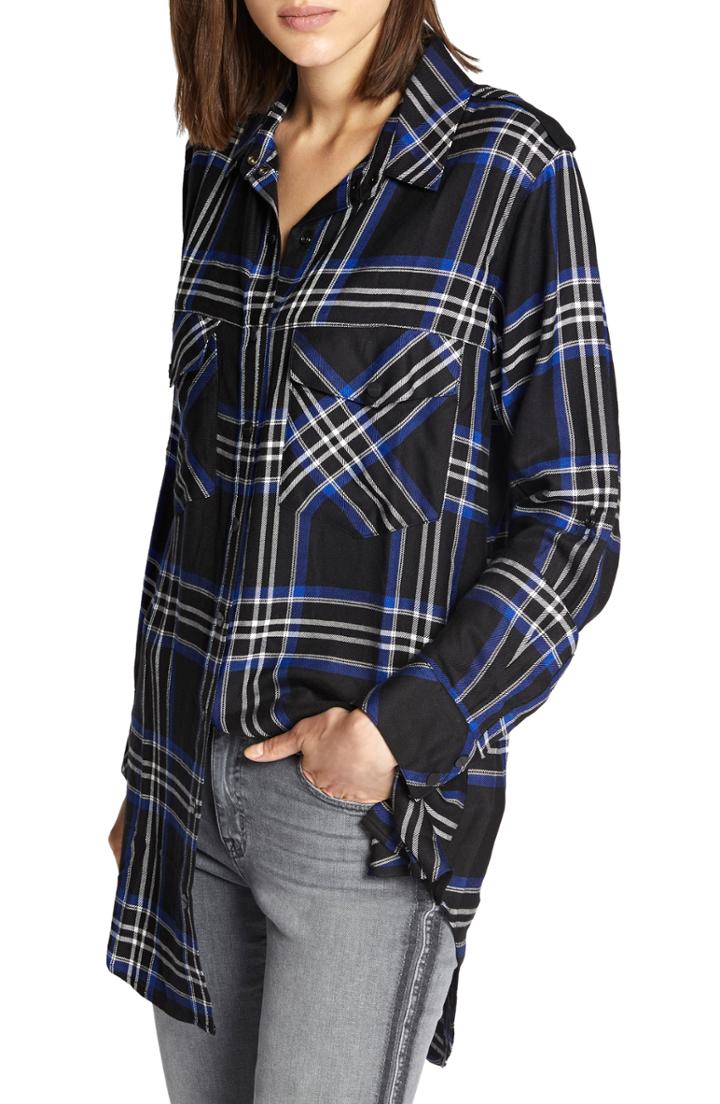 Women's Sanctuary Main Street Plaid Boyfriend Tunic Shirt, Size - Black