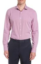 Men's Nordstrom Men's Shop Tech-smart Trim Fit Houndstooth Dress Shirt 32/33 - Purple