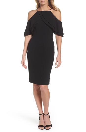 Women's Eliza J Double Ruffle Cold Shoulder Sheath Dress - Black