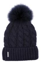 Women's Soia & Kyo Cable Knit Beanie With Removable Feather Pompom - Blue