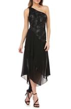 Women's Carmen Marc Valvo Infusion Sequin & Chiffon One-shoulder Dress - Black