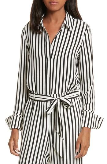 Women's Frame Stripe Silk Shirt - Black