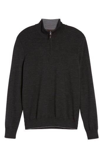 Men's Thomas Dean Merino Wool Blend Quarter Zip Sweater, Size - Grey