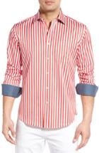 Men's Bugatchi Shaped Fit Stripe Sport Shirt - Red