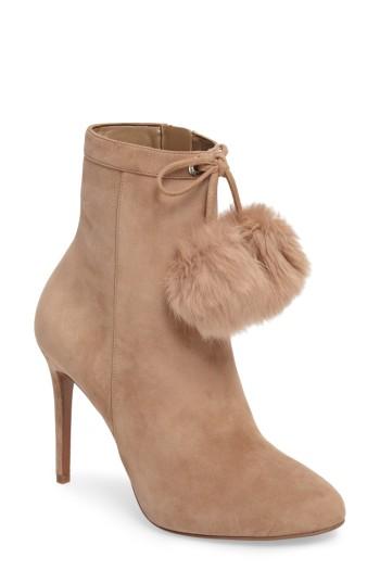 Women's Michael Michael Kors Remi Bootie With Genuine Rabbit Fur Pom .5 M - Beige