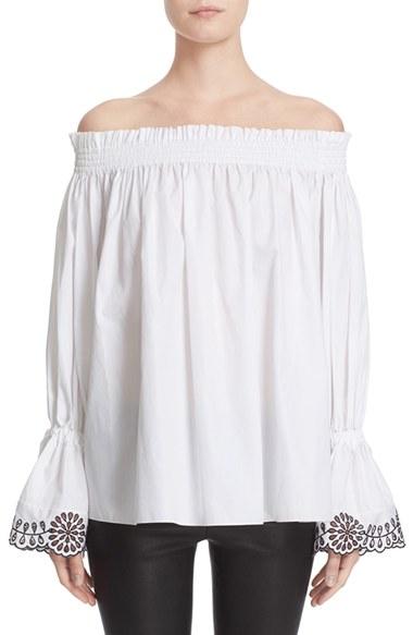 Women's Alexander Mcqueen Eyelet Off The Shoulder Cotton Top