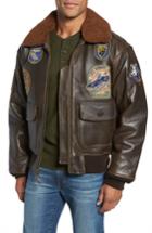 Men's Schott Nyc Genuine Shearling Collar G-1 Flight Jacket - Brown