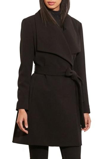 Petite Women's Lauren Ralph Lauren Belted Drape Front Coat P - Black