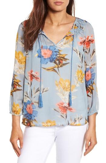 Women's Lucky Brand Tucked Floral Print Peasant Blouse - Blue