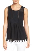 Women's Caslon Tassel Trim Embroidered Tank - Black