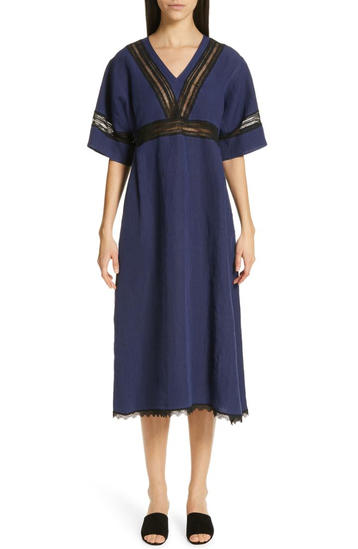 Women's Sofie D'hoore V Neck Linen Dress Us / 34 Fr - Blue