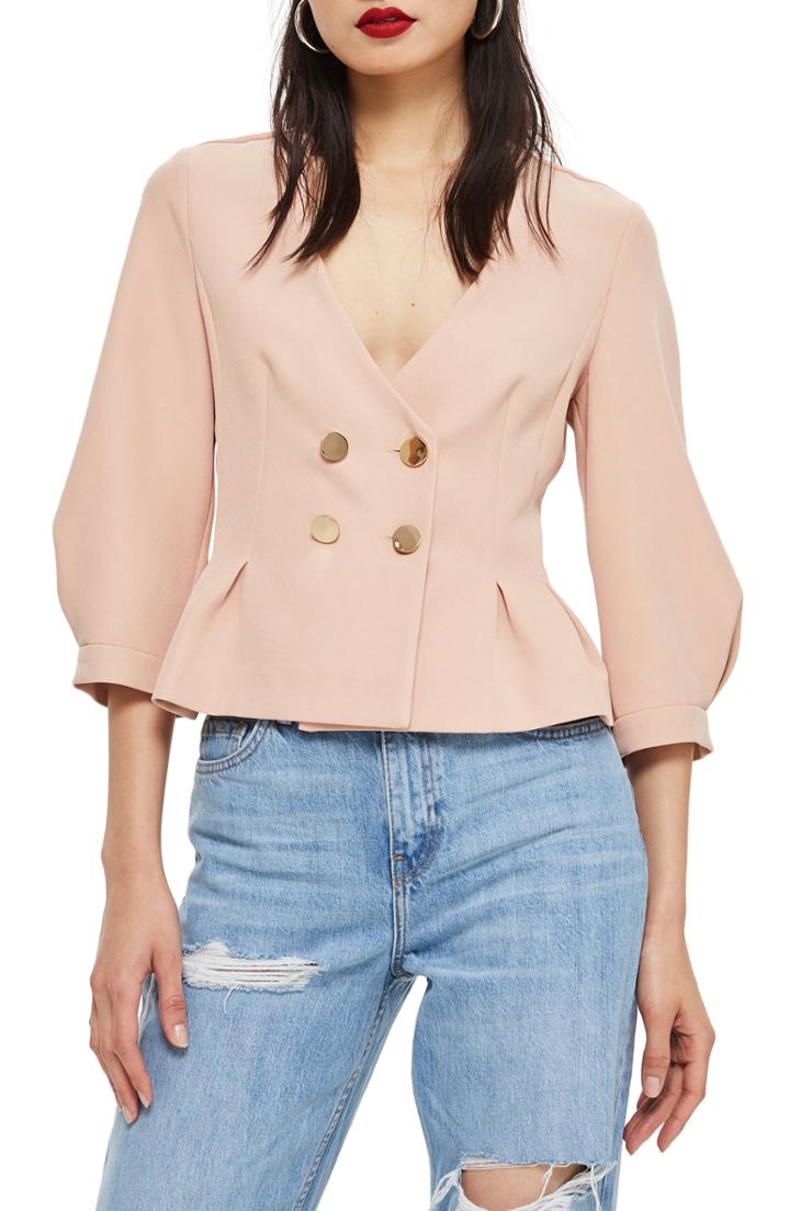 Women's Topshop Peplum Jacket Us (fits Like 0-2) - Pink