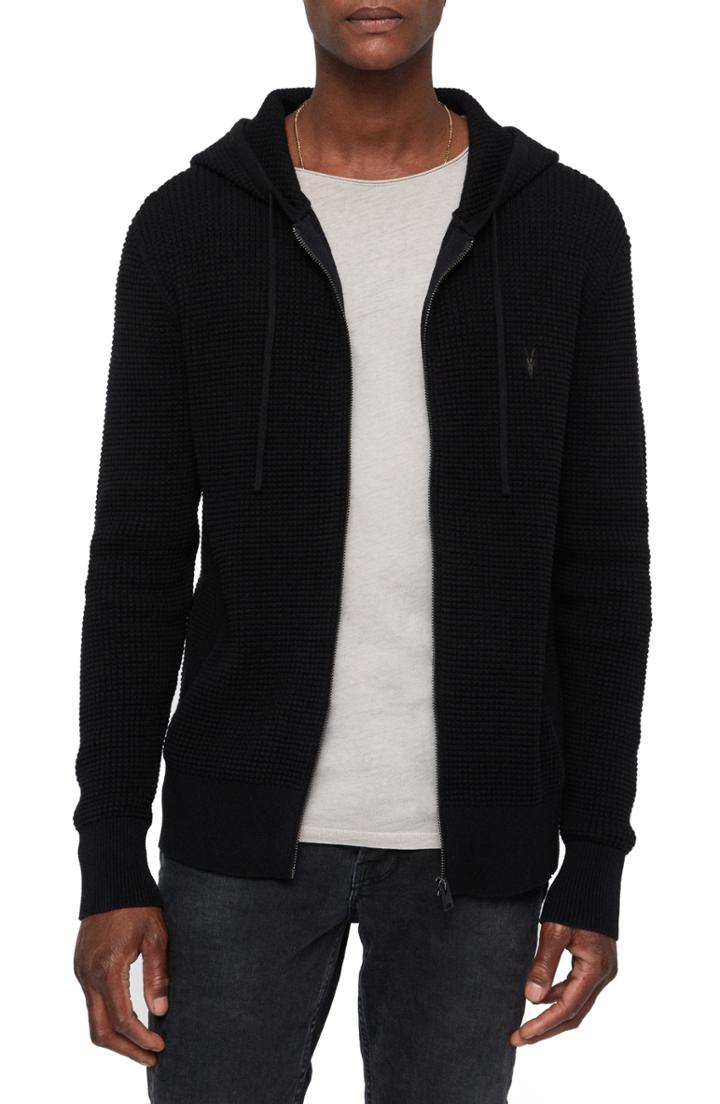 Men's Allsaints Wells Slim Fit Zip Hoodie, Size - Black