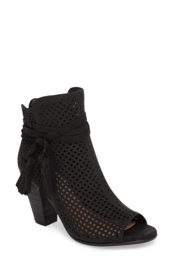 Women's Vince Camuto Kamey Perforated Open Toe Bootie .5 M - Black