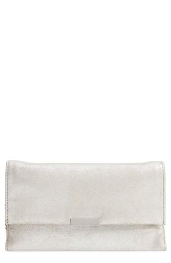 Loeffler Randall Metallic Suede Tab Clutch - Ivory