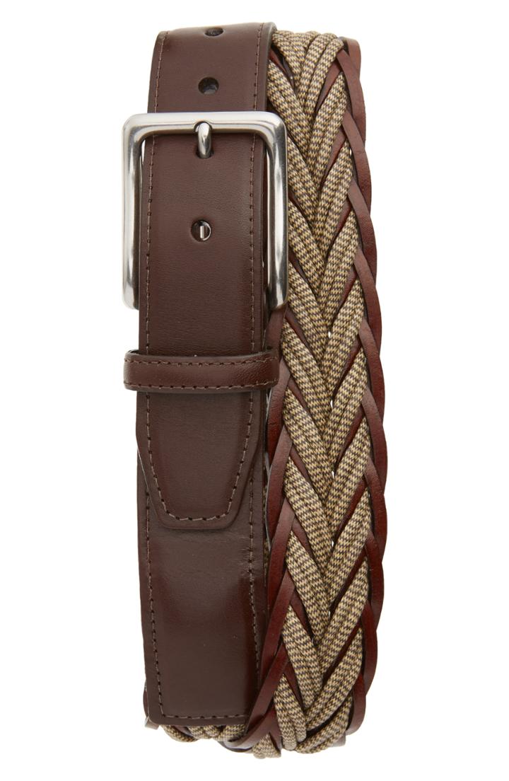 Men's Torino Braided Cotton & Leather Belt - Camel/ Brown