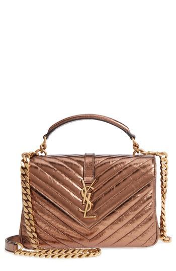 Saint Laurent Medium College Metallic Leather Shoulder Bag - Metallic