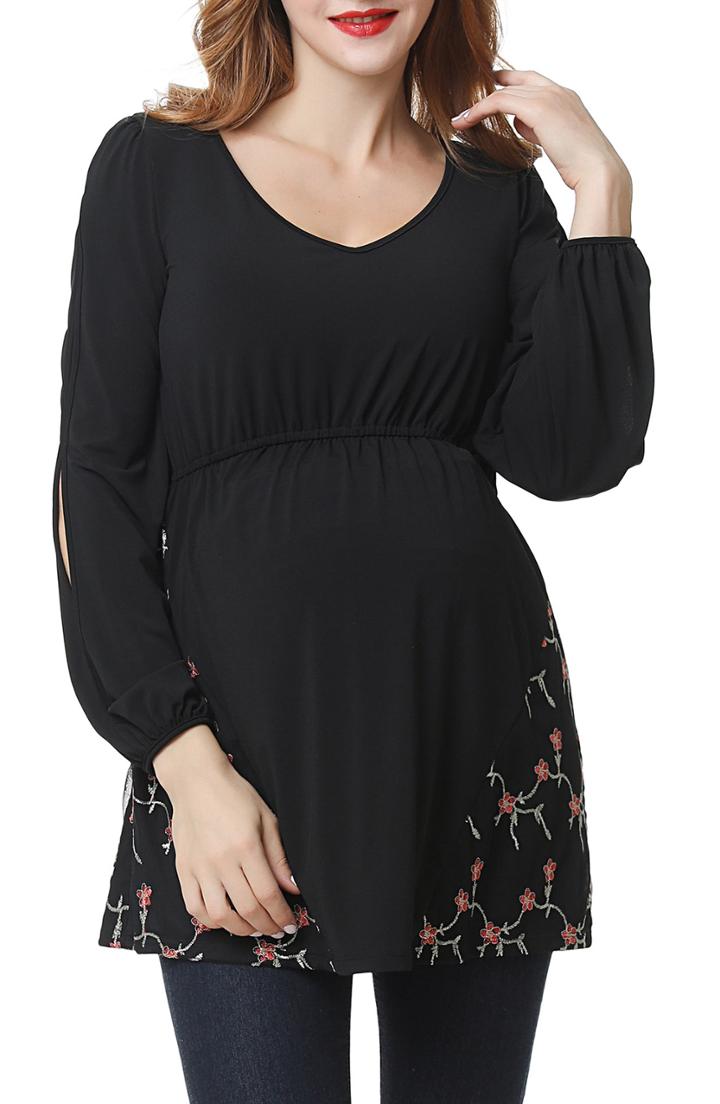 Women's Kimi And Kai Kacey Embroidered Maternity Top - Black