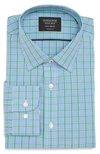 Men's Nordstrom Men's Shop Tech-smart Traditional Fit Check Dress Shirt 32/33 - Green