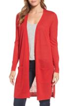 Petite Women's Halogen Long Linen Blend Cardigan, Size P - Red