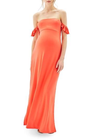 Women's Topshop Ruffle Strapless Maternity Maxi Dress Us (fits Like 0-2) - Coral