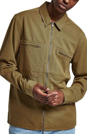Men's Topman Zip Shirt Jacket, Size - Green
