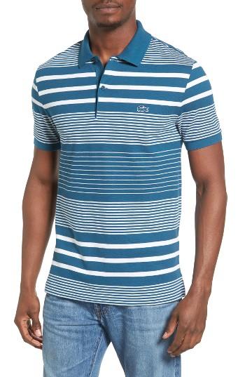Men's Lacoste Stripe Pique Polo (3xl) - Blue