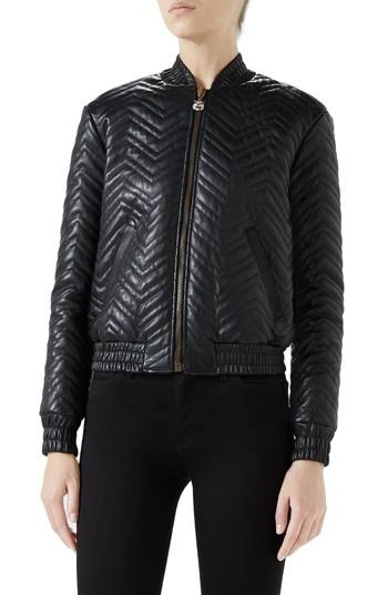 Women's Gucci Quilted Leather Bomber Jacket Us / 40 It - Black