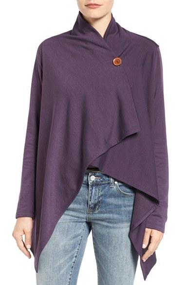 Petite Women's Bobeau One-button Fleece Wrap Cardigan P - Purple