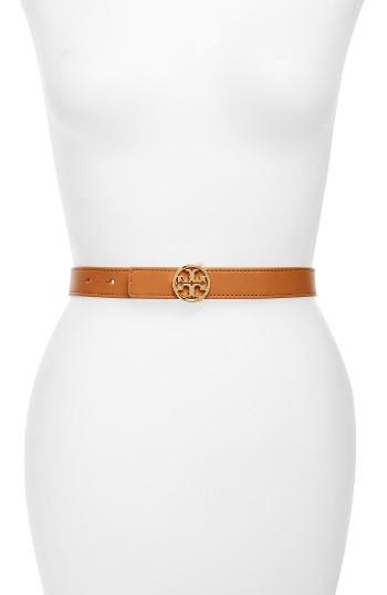 Women's Tory Burch Reversible Leather Belt - Camello/ Gold