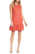 Women's Eliza J Ruffle Hem Lace Shift Dress - Orange