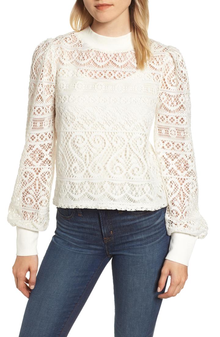 Women's 1.state Lace Detail Crop Top, Size - White