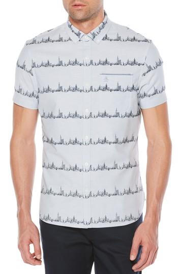 Men's Original Penguin City Slim Fit Stripe Oxford Shirt, Size - Blue