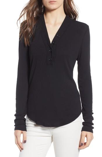 Women's James Perse Ribbed Henley - Black