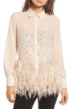Women's Lost Ink Embellished Feather Shirt, Size - Pink