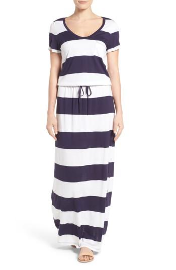 Women's Caslon Drawstring V-neck Jersey Maxi Dress, Size - Blue