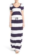 Women's Caslon Drawstring V-neck Jersey Maxi Dress, Size - Blue