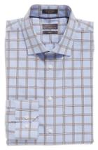 Men's Calibrate Trim Fit Non-iron Check Stretch Dress Shirt 34/35 - Blue