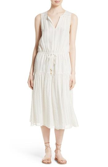 Women's Joie Klea Metallic Stripe Silk Midi Dress - White