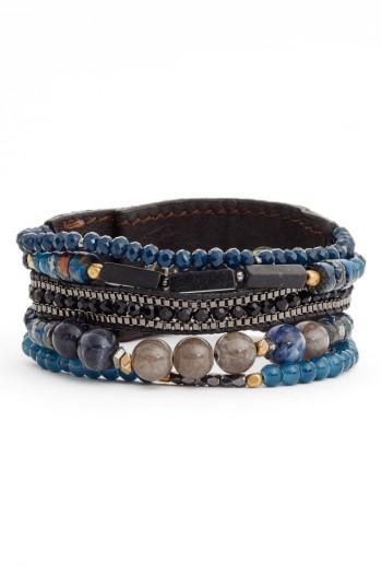 Women's Nakamol Design Leather, Agate & Lapis Bracelet