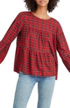 Women's Madewell Plaid Tiered Button Back Top, Size - Red
